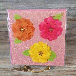 Papyrus Blank Greeting Card 3D Fabric Flowers Pink Glitter Gems 08086612
